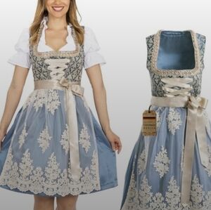 Elegant Blue and Cream Dirndl with Lace Details